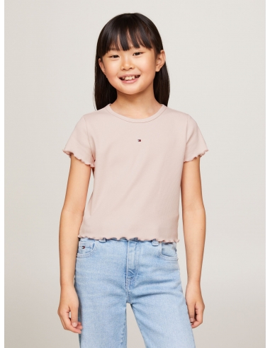 ESSENTIAL RUFFLE TRIM RIBBED FITTED TEE