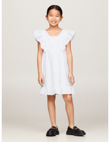 SEERSUCKER FRILL FIT AND FLARE DRESS