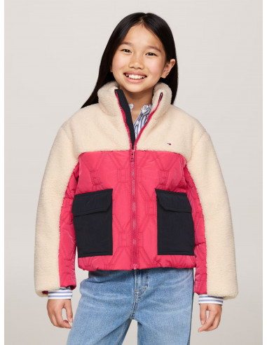 MIXED TEXTURE RELAXED PUFFER JACKET