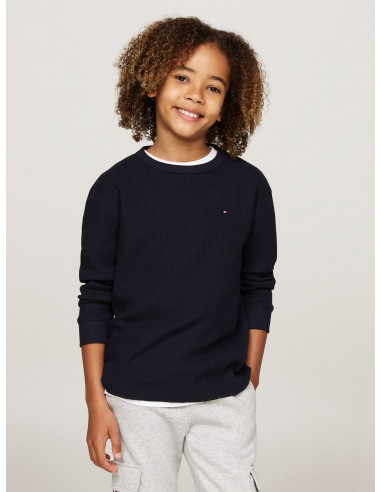 WAFFLE KNIT LONG SLEEVE T-SHIRT