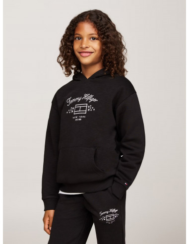 TEXTURED FLEECE LOGO PRINT HOODY