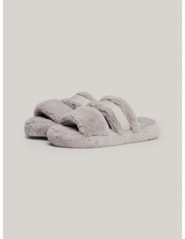FAUX FUR LOGO SLIPPERS