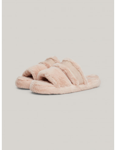 FAUX FUR LOGO SLIPPERS