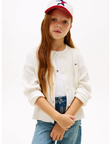 Pointelle Cable Knit Relaxed Cardigan