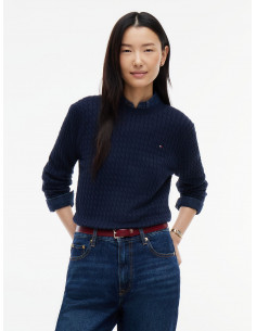 Fine Cable Knit Crew Neck...