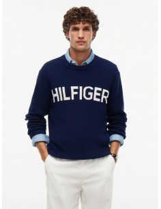 Intarsia Logo Waffle-Knit...